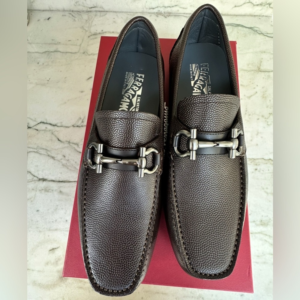 NEW Salvatore Ferragamo Brown Leather Gancini Bit Loafers